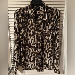 Guess Brown & Black Long Sleeve Leopard Print Collared Button Down Blouse SZ Lg